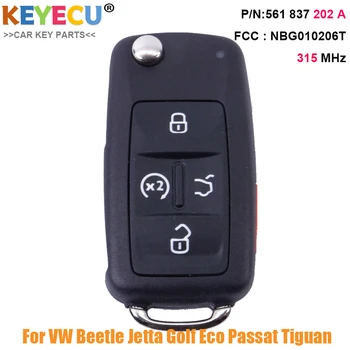 Дистанционно ключ Keyecu 315 Mhz 561 837 202 A за Volkswagen Golf, Eos, Jetta, Tiguan Passat, ключодържател 4 /4+1 Бутони FCC ID: NBG010206T - Изображение 1  