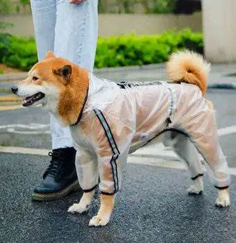 Дъждобран за кучета, прозрачна светоотражающая водоустойчив яке на 4 крака за малки, средни и големи кучета, дъждобран - Изображение 2  
