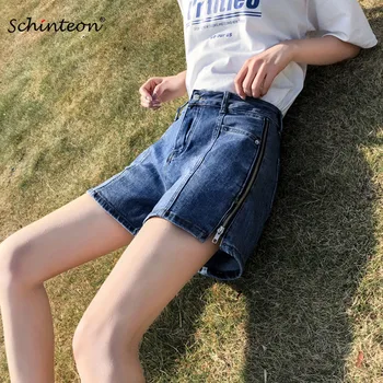 Дънкови шорти Schinteon, лятна ежедневни права пола с висока талия, широки панталони с ципове, дънки, размер 38-40 - Изображение 1  