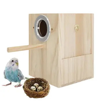 Дървена Птица къща Гнездо Кутия за отглеждане на птици, Декоративни Клетки за отглеждане на папагали Аксесоари за домашни любимци Украса на дома Тераси Кутия за чифтосване - Изображение 1  