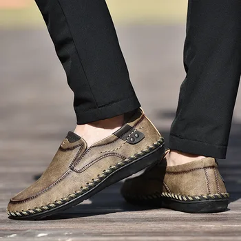 Ежедневни обувки EAGSITY за мъже, лоферы, кафяв удобни маратонки в стил дерби, работни обувки без закопчалка, уличен стил - Изображение 2  