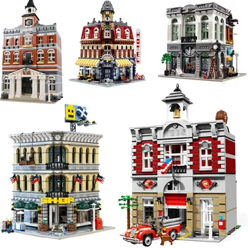 Експерт по създаване на магазин за домашни любимци Town Hall Downtown Вечеря Model Moc Модулни Градивни елементи Brick Bank Cafe Corner Toys Parisian - Изображение 1  