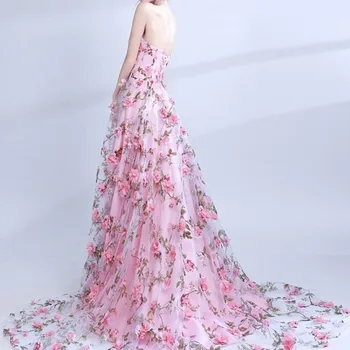 Елегантни рокли за сватбени тържества с цветя аппликацией без презрамки, тънка талия, дълги шлейфовые рокли за абитуриентски бал, сшитое вечерна рокля - Изображение 1  
