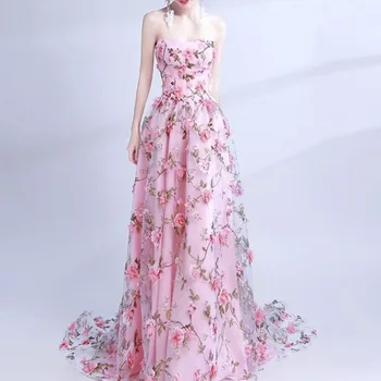 Елегантни рокли за сватбени тържества с цветя аппликацией без презрамки, тънка талия, дълги шлейфовые рокли за абитуриентски бал, сшитое вечерна рокля - Изображение 2  