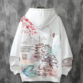 Есенно-зимни мъжки hoody с качулка в китайски стил с принтом Кленов лист, Свободна hoody с джоб, Блузи с дълги ръкави, ежедневни ризи - Изображение 2  