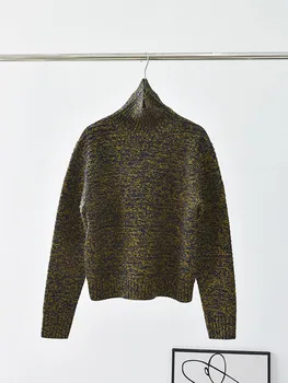Жена Сгъсти пуловер в ретро стил, Кожа на раменете, 100% Кашмир Поло, Дамски пуловер с дълъг ръкав, Есен-Зима 2023 г. - Изображение 2  