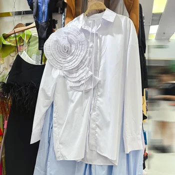 Жените риза GetSpring 2023 Есен-зима С дълъг ръкав И обемно-големият флорална декорация, Обзавеждане по Свободна Ежедневни Дълга блуза - Изображение 2  
