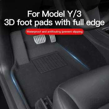 За Tesla Model3 Подложки за краката TESLA Car ModelY 2021-2023 3D Мат Водоустойчив Лесно моющийся Подложка за подови настилки и Аксесоари за интериора - Изображение 2  