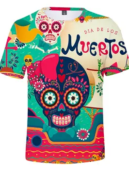 Забавна мексико тениска с черепа, Аниме, Карикатура, Денят на Независимостта на Мексико, Ден на Мъртвите, тениски за Мъже, Дамски тениски - Изображение 2  