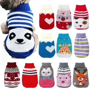 Зимни дрехи за кучета и котки с анимационни модел, топъл Коледен пуловер за малки yorkshires, дрехи за домашни любимци, палта, плат за плетене на една кука - Изображение 1  