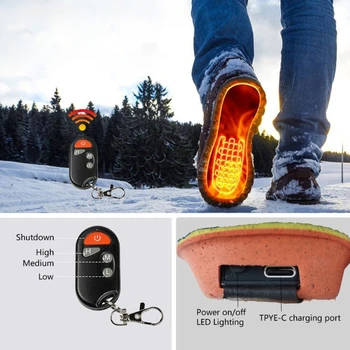 Зимните Электронагреваемые Подложки За Обувки с Дистанционно Управление Акумулаторна Топло За Краката Безжични Стелки С Топъл 3 Настройки за Отопление - Изображение 2  