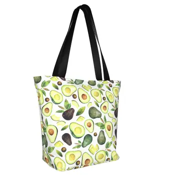 Кавайная, акварел чанта с изображение на лицето под формата на авокадо, чанта за пазаруване, холщовая пазарска чанта на рамото - Изображение 2  