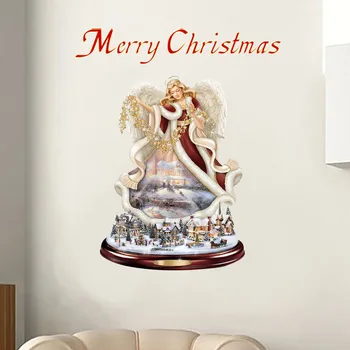 Коледен Ангел, PVC Елха, Снежен човек, украса за прозорец стъкло, Водоустойчив Стикер, Коледна Зимна Начало декор, Коледна Украса за дома - Изображение 2  