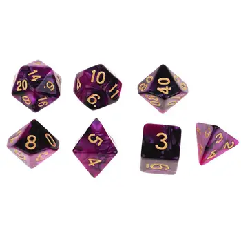 Комплект от 7 черни лилаво двухцветных многостранни кубчета за ролеви игри DND - Изображение 1  