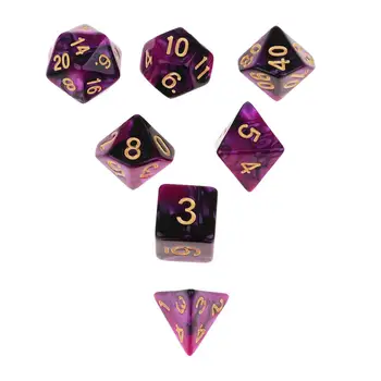 Комплект от 7 черни лилаво двухцветных многостранни кубчета за ролеви игри DND - Изображение 2  