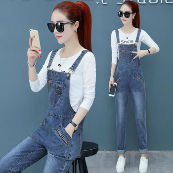 Комплект панталон с джинсовым каишка за жени, корейската версия, Свободни Модни дамски панталони 2023 година, дънки y2k - Изображение 2  