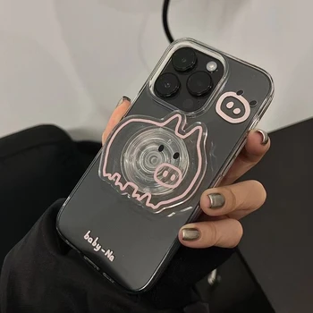 Корейски Сладко Розово прасенце Прозрачен телефон Griptok за iPhone 15 Универсален аксесоар за телефон Прекрасна стойка за телефон Grip Tok - Изображение 1  