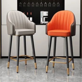 Лесен луксозен бар стол, модерен минималистичен бар стол, дом на острова, стол, стол с облегалка, въртящ се бар стол, на касов апарат - Изображение 1  