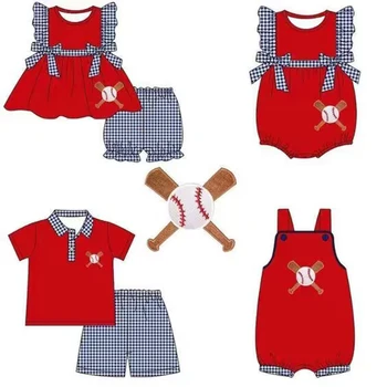 Летни детски дрехи на нов дизайн, бейзболна дрехи за момчета и момичета, гащеризон, червен клетчатая лейси дрехи с жемчужными ръкави, млечен коприна по поръчка - Изображение 1  
