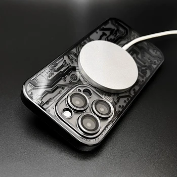 Луксозна Печатна Платка С Покритие Magsafe Case За iPhone 15 14 13 12 11 Pro Max Plus Прозрачен Силикон Магнитна Противоударная Хастар - Изображение 2  