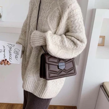 Луксозна чанта през рамо с нитове и веригата, модерна чанта през рамо от изкуствена кожа за жени, дамска чанта изискан вид 517D - Изображение 2  