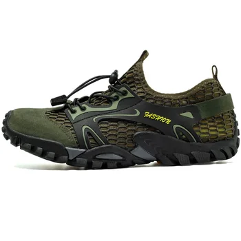 Лятото дишащи мъжки туристически обувки от велур + мрежи, улични мъжки маратонки, скално катерене Обувки, Мъжки спортни обувки, Бързосъхнеща Водоустойчив обувки - Изображение 2  
