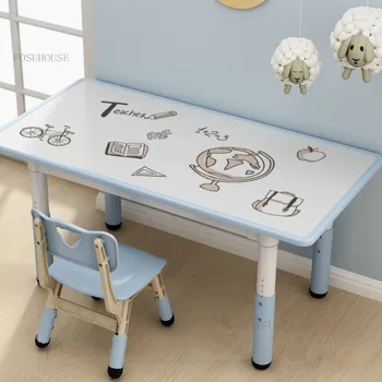 Маси и столове за детска градина, пластмасова маса, за да се учат, детска маса с възможност за повдигане, домашен детски бюро за рисуване на графити, U - Изображение 1  