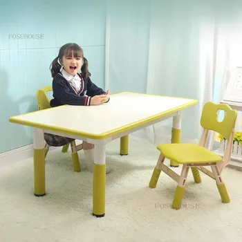 Маси и столове за детска градина, пластмасова маса, за да се учат, детска маса с възможност за повдигане, домашен детски бюро за рисуване на графити, U - Изображение 2  