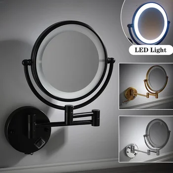 Матово черни сгъваеми огледала за баня от качествена месинг с led подсветка, двойно огледало за грим на Дамата, Класически складное led огледало за баня - Изображение 1  