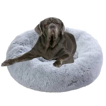 Мека куче на легло, котешки легла, подложка с нескользящим дъно, Дълъг плюшено успокояващ на кучешката къща, Зимен спален диван за кученца, идеален за големи и малки кучета - Изображение 1  