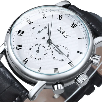 Механични часовници JARAGAR Pilot, модерен дисплей с дата, спортни автоматични часовници за мъже, случайни кожена каишка, бизнес ръчен часовник - Изображение 1  