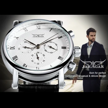Механични часовници JARAGAR Pilot, модерен дисплей с дата, спортни автоматични часовници за мъже, случайни кожена каишка, бизнес ръчен часовник - Изображение 2  