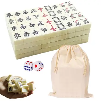 Мини Mahjong с размерите на пътнически Majiang с чанта за съхранение, слот комплект за семейно събиране, състояща се от 144 плочки, 2 кубчета, 1 чанта за съхранение - Изображение 1  