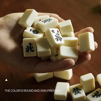 Мини Mahjong с размерите на пътнически Majiang с чанта за съхранение, слот комплект за семейно събиране, състояща се от 144 плочки, 2 кубчета, 1 чанта за съхранение - Изображение 2  