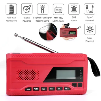 Многофункционално disaster радио със слънчева SOS-аларма, пластмасови ръчно радио с 1,7-инчов LCD екран, съвместим с ПОТУПВАНЕ на Bluetooth - Изображение 1  