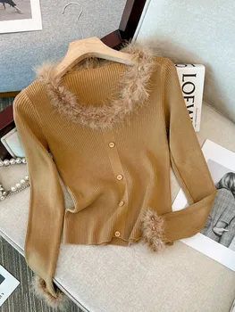 Модерен вязаный пуловер с кръгло деколте и писалка, Дамски пуловер с дълги ръкави, обикновен Тънък трикотажный най-Новата есенна Дамски дрехи - Изображение 2  