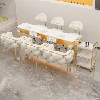 Модерен многофункционален салон за маса и комплект столове, Единични Двойна маникюр, маса с прахосмукачката, луксозен мраморен маникюр маса - Изображение 1  