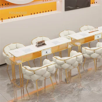 Модерен многофункционален салон за маса и комплект столове, Единични Двойна маникюр, маса с прахосмукачката, луксозен мраморен маникюр маса - Изображение 2  