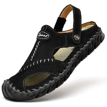 Модерен мъжки сандали, Летни чехли от естествена кожа, Мъжки нескользящая Мека удобна градинска обувки, Висококачествени мъжки сандали - Изображение 2  