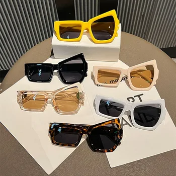 Модни Асиметрични Нередовни Квадратни Слънчеви Очила Мъже, Жени Марка Дизайнер Самоличността На Слънчеви Очила Бял Черен Пънк Очила - Изображение 1  