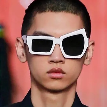 Модни Асиметрични Нередовни Квадратни Слънчеви Очила Мъже, Жени Марка Дизайнер Самоличността На Слънчеви Очила Бял Черен Пънк Очила - Изображение 2  