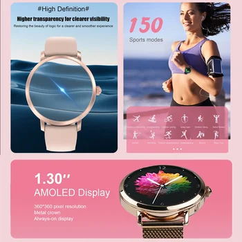 Модни дамски смарт часовници 2023 с Bluetooth-разговори 360* 360 AMOLED екран, монитора за сърдечен ритъм и кръвно налягане, умни часовници за Android и IOS - Изображение 2  