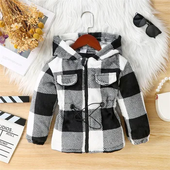 Модни каре палто за деца от 3-7 години, детски якета с качулка на съвсем малък с дълъг ръкав и цип, връхни дрехи, детски есенно-зимни дрехи - Изображение 1  