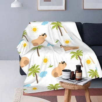 Мультяшное одеяло с капибарой, плюшевое украса от коралов руно, мултифункционален топло покривка за дивана, покривки за мека мебел - Изображение 1  