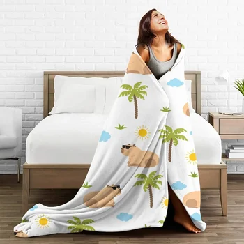 Мультяшное одеяло с капибарой, плюшевое украса от коралов руно, мултифункционален топло покривка за дивана, покривки за мека мебел - Изображение 2  