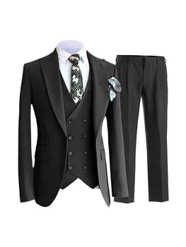 Мъжки костюм от три части, яке на една пуговице, двубортный жилетка с копчета, тесни панталони за ежедневието - Изображение 1  