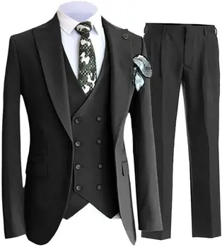 Мъжки костюм от три части, яке на една пуговице, двубортный жилетка с копчета, тесни панталони за ежедневието - Изображение 2  