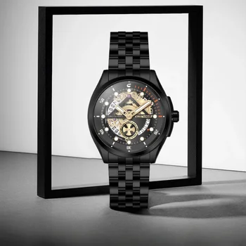Мъжки часовник Proxy Calendar с независима въртящи секунди стрелка, кварцов часовник с метална каишка, моден тренд, мъжки часовници бизнес - Изображение 1  