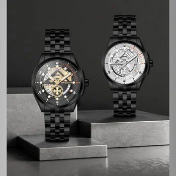 Мъжки часовник Proxy Calendar с независима въртящи секунди стрелка, кварцов часовник с метална каишка, моден тренд, мъжки часовници бизнес - Изображение 2  
