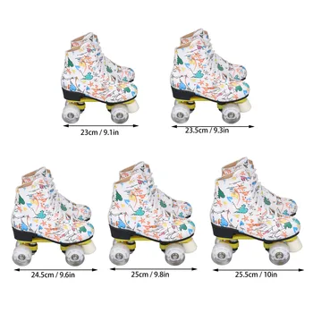 На четирите колела кънки Двухрядные ролери с 4 колела Бели ролкови кънки с графити Обувки за каране на кънки за деца и възрастни Улични инструменти - Изображение 2  